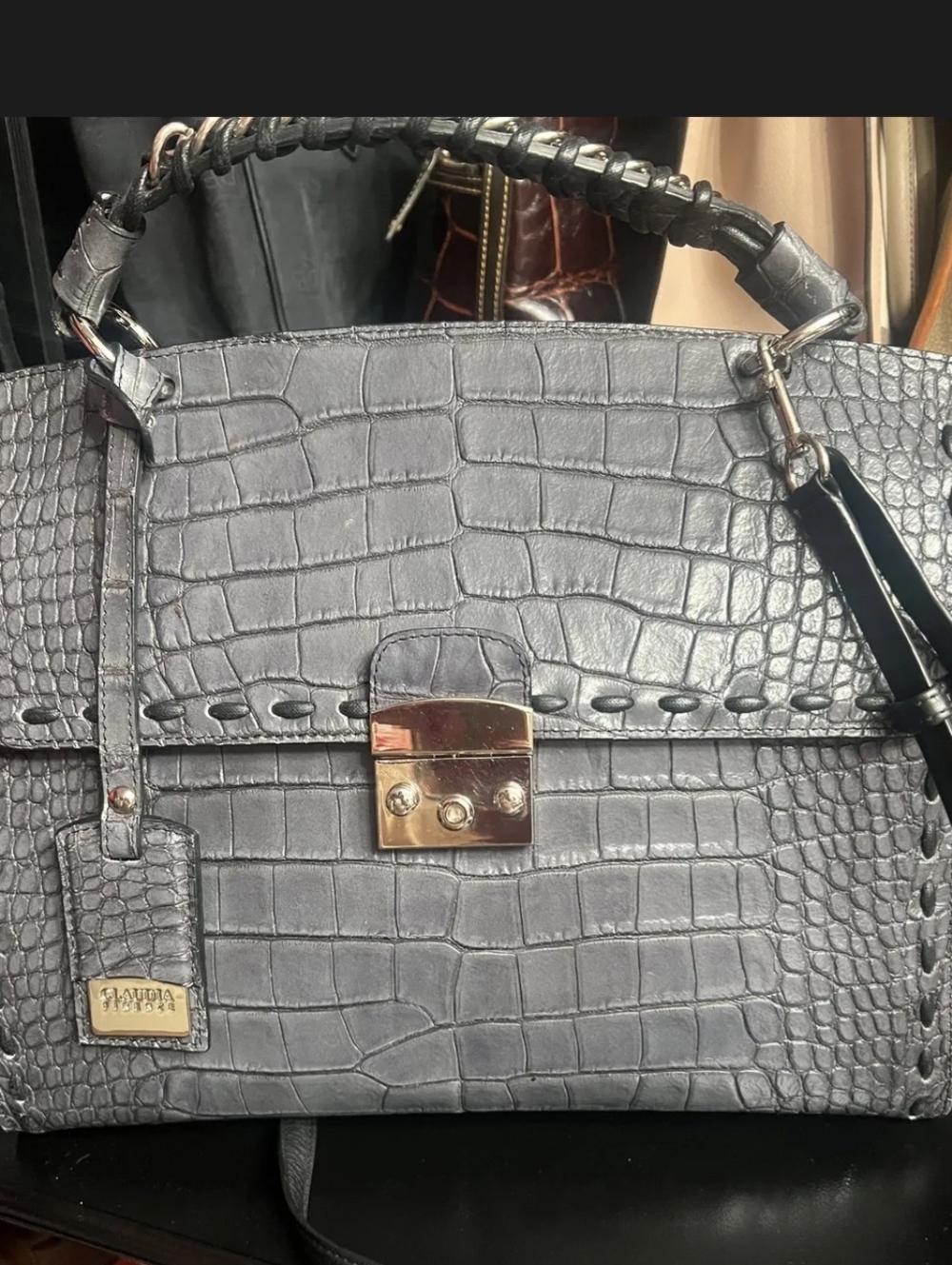 Claudia Made In Italy Croc Embossed Large Tote Leather